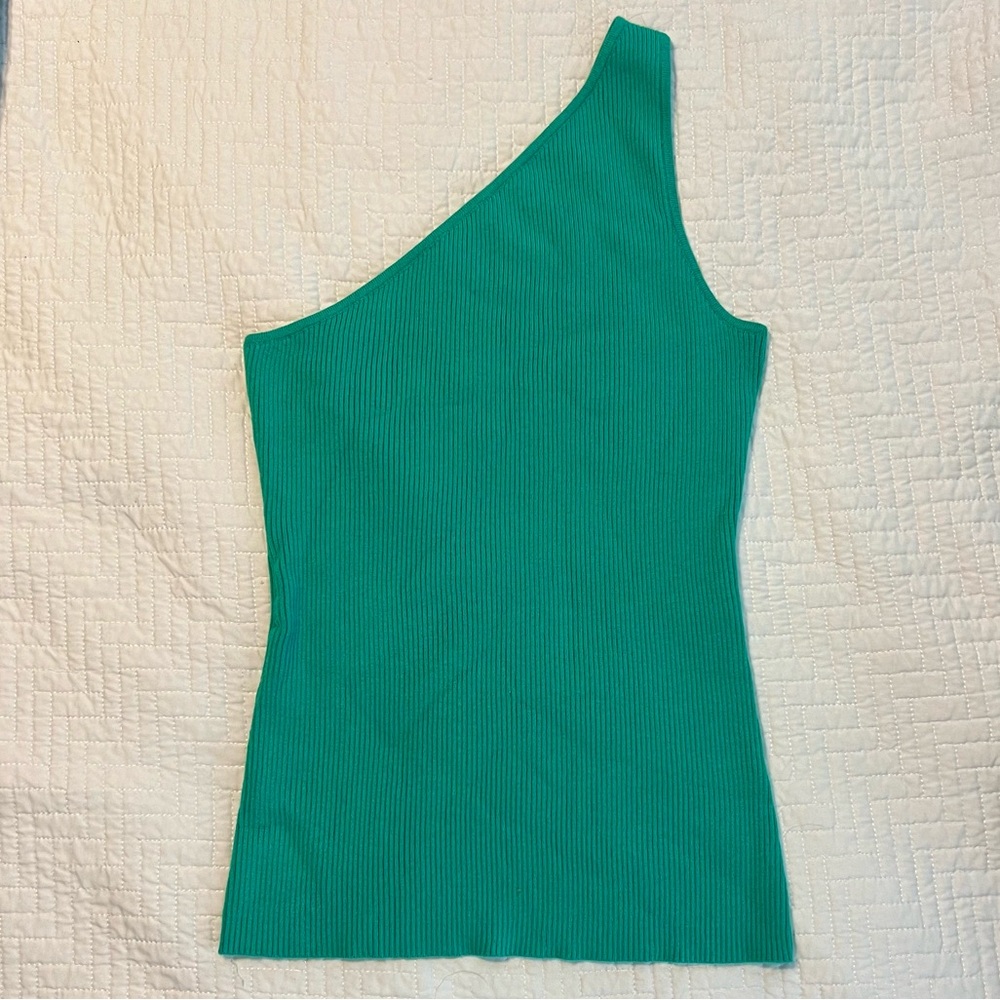 Women’s One-Shoulder Ribbed Knit Green Top  Size Medium